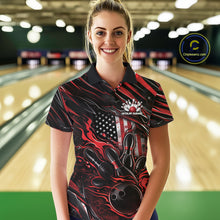 Load image into Gallery viewer, Custom Red American Flag Flame Women Bowling Polo Shirt, Patriotic Bowling Jersey IPHW11175