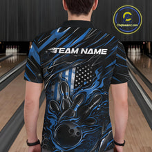 Load image into Gallery viewer, Custom Blue American Flag Flame Men Bowling Polo Shirt, Patriotic Bowling Jersey IPHW11176