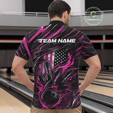 Load image into Gallery viewer, Custom Pink American Flag Flame Men Bowling Quarter-Zip Shirt, Patriotic Bowling Jersey IPHW11178