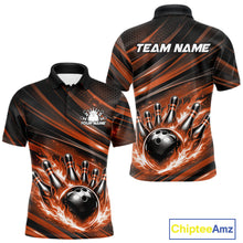Load image into Gallery viewer, Custom Orange Fire Flame Bowling Team Men Polo Shirt, Bowling League Shirt IPHW11188