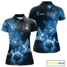 Load image into Gallery viewer, Custom Blue Galaxy Butterfly Bowling Women Polo Shirt, Ladies Bowling Team Outfit IPHW10883