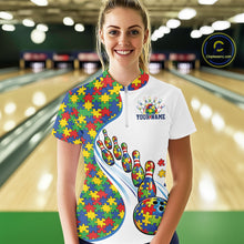 Load image into Gallery viewer, Custom Colorful Puzzles Autism Awareness Bowling Women Shirt, Autism Acceptance Shirt IPHW11199