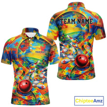 Load image into Gallery viewer, Custom Colorful Autism Awareness Bowling Team Men Polo Shirt, Puzzles Bowling Shirt IPHW11213