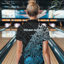 Load image into Gallery viewer, Custom Black And Blue Polynesian Tribal Turtle Bowling Women Quarter-Zip Team Shirts IPHW10979