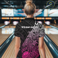 Load image into Gallery viewer, Custom Black And Pink Polynesian Tribal Turtle Bowling Women Quarter-Zip Team Shirts IPHW10980