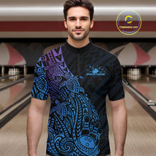 Load image into Gallery viewer, Custom Blue And Purple Polynesian Tribal Turtle Bowling Men Quarter-Zip Team Shirt Outfit IPHW10982