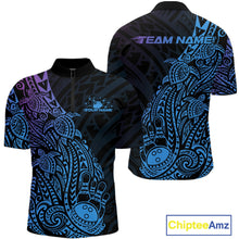 Load image into Gallery viewer, Custom Blue And Purple Polynesian Tribal Turtle Bowling Men Quarter-Zip Team Shirt Outfit IPHW10982
