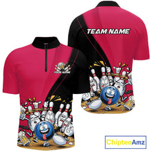 Load image into Gallery viewer, Custom Pink Funny Bowling Men Quarter-Zip Shirts, Bowling And Beer Party Bowlers Outfit IPHW10817