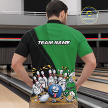 Load image into Gallery viewer, Custom Green Funny Bowling Men Quarter-Zip Shirts, Bowling And Beer Party Bowlers Outfit IPHW10819