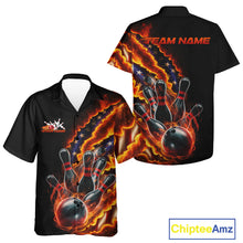 Load image into Gallery viewer, Custom Patriotic Flame Men And Women Bowling Team Shirt, US Flag Bowling League Team Shirt IPHW10193