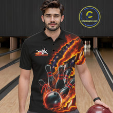 Load image into Gallery viewer, Custom Patriotic Flame Men Bowling Team Shirt, US Flag Bowling League Team Shirt IPHW10193