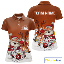 Load image into Gallery viewer, Custom Orange Funny Christmas Women Bowling Shirts, Bowling And Beer Xmas Party Shirt IPHW10206