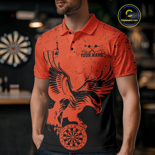 Custom Grunge Orange Eagle Dart Team Men Polo Shirts, Vintage Dart Uniform Players Outfit IPHW9966