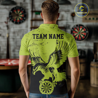 Custom Grunge Green Eagle Dart Team Men Polo Shirts, Vintage Dart Uniform Players Outfit IPHW9967