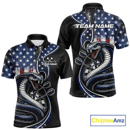 Custom Grunge US Flag Patriotic Cobra Snake Dart Men Polo Shirt, Dart Jerseys IPHW10392