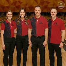 Load image into Gallery viewer, Red and Black retro vintage Bowling polo, quarter zip shirts for Women custom Bowling team jerseys NQS11565