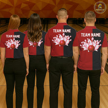 Load image into Gallery viewer, Red and Black retro vintage Bowling polo, quarter zip shirts for Women custom Bowling team jerseys NQS11565