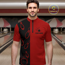 Load image into Gallery viewer, Red and Black retro vintage Bowling polo, quarter zip shirts for men custom Bowling team jerseys NQS11565