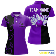 Load image into Gallery viewer, Purple and Black retro vintage Bowling polo, quarter zip shirts for Women custom Bowling team jerseys NQS11566