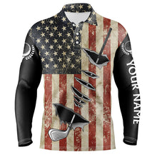 Load image into Gallery viewer, Vintage American flag golf clubs Mens golf polo shirts custom name patriotic golf gifts for mens NQS5687