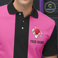 Load image into Gallery viewer, Personalized Pink Black Retro Bowling Polo Shirts For Men custom vintage bowling team jerseys NQS6568
