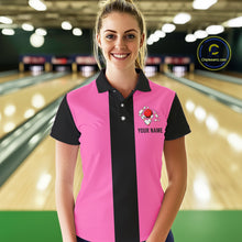 Load image into Gallery viewer, Personalized Pink Black Retro Bowling Polo shirt For women custom vintage bowling team jerseys NQS6568