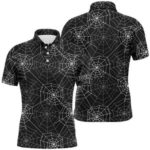 Load image into Gallery viewer, Funny Mens golf polo shirts spider web black Halloween background custom men's golf apparel NQS6154