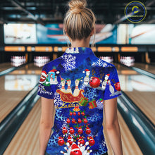 Load image into Gallery viewer, Womens Bowling Quarter-Zip Shirts Custom Christmas Bowling Santa pins blue pattern team Ladies Jersey NQS6617