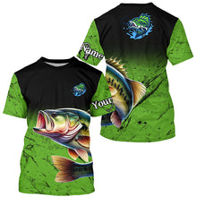 Load image into Gallery viewer, Largemouth Bass Fishing Custom green black long sleeve performance Fishing Shirt, Bass fishing jerseys NQS5041