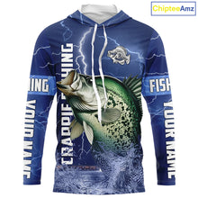 Load image into Gallery viewer, Crappie Fishing blue lightning jerseys custom name performance Long Sleeve tournament fishing shirts NQS5351