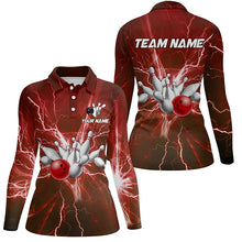 Load image into Gallery viewer, Women bowling polo shirts Custom red lightning thunder Bowling Team Jersey, gift for team Bowlers NQS7394