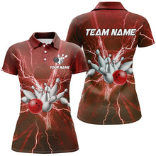 Load image into Gallery viewer, Women bowling polo shirts Custom red lightning thunder Bowling Team Jersey, gift for team Bowlers NQS7394