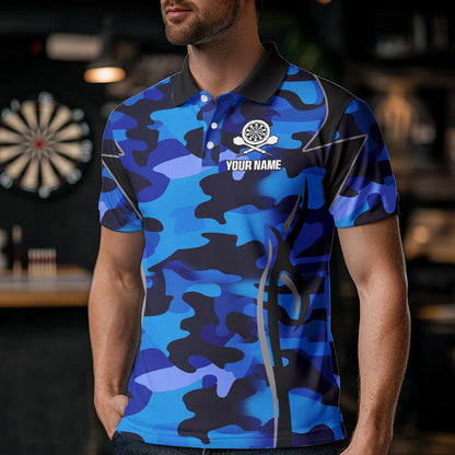 Deer Skull Darts Board Blue Camo Darts Polo, Quarter zip Shirts For Men Custom Team Darts Jersey NQS9635