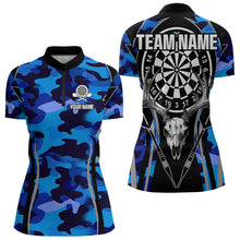 Load image into Gallery viewer, Deer Skull Darts Board Blue Camo Darts Polo, Quarter zip Shirts For Women Custom Team Darts Jersey NQS9635
