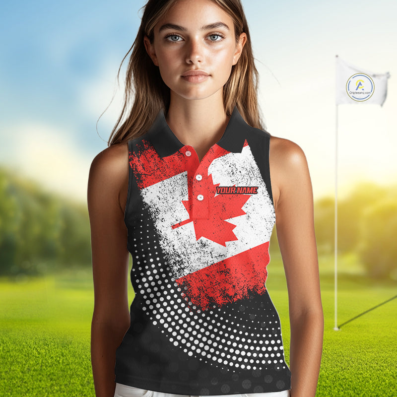 Personalized golf sleeveless polo shirts Vintage Canadian Flag Custom patriotic golf tops for ladies NQS9836