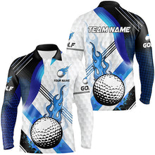 Load image into Gallery viewer, Blue Flame white Golf ball pattern Mens Golf Polo Shirts Custom Golf Tops for men, best golf gifts NQS8197