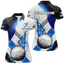 Load image into Gallery viewer, Blue Flame white Golf ball pattern Womens golf polo shirts Custom Ladies Golf Top, best golf gifts NQS8197