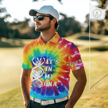 Load image into Gallery viewer, Mens golf polo shirts colorful tie dye pattern custom It's in my DNA peace love golf top for mens NQS10391