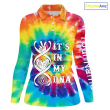 Load image into Gallery viewer, Women golf polo shirts colorful tie dye pattern custom It's in my DNA peace love golf top for ladies NQS10391