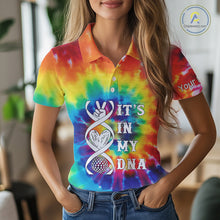 Load image into Gallery viewer, Women golf polo shirts colorful tie dye pattern custom It's in my DNA peace love golf top for ladies NQS10391