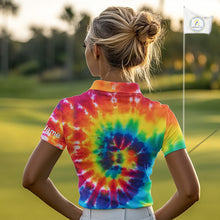 Load image into Gallery viewer, Women golf polo shirts colorful tie dye pattern custom It's in my DNA peace love golf top for ladies NQS10391