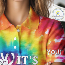Load image into Gallery viewer, Women golf polo shirts colorful tie dye pattern custom It's in my DNA peace love golf top for ladies NQS10391