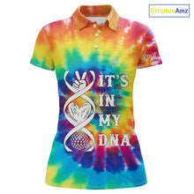 Load image into Gallery viewer, Women golf polo shirts colorful tie dye pattern custom It's in my DNA peace love golf top for ladies NQS10391
