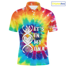 Load image into Gallery viewer, Mens golf polo shirts colorful tie dye pattern custom It's in my DNA peace love golf top for mens NQS10391
