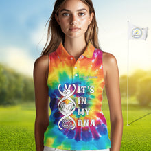 Load image into Gallery viewer, Women Sleeveless Polos colorful tie dye pattern custom It's in my DNA peace love golf top for ladies NQS10391