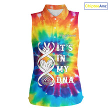 Load image into Gallery viewer, Women Sleeveless Polos colorful tie dye pattern custom It's in my DNA peace love golf top for ladies NQS10391