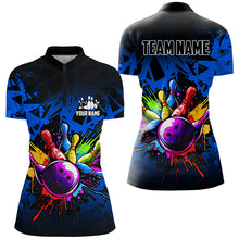 Load image into Gallery viewer, Colorful bowling jersey Polo, 1/4 Zip Shirt for Women Custom Bowling Team shirts for bowler| Blue NQS8880