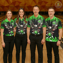 Load image into Gallery viewer, Green flame Womens bowling shirts Custom American flag Eagle Team bowling shirts, gift for bowlers NQS11188