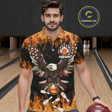 Load image into Gallery viewer, Orange flame Mens bowling shirts Custom American flag Eagle Team bowling shirts, gift for bowlers NQS11189