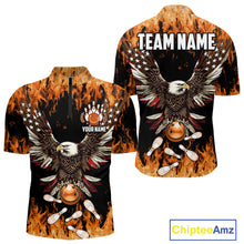 Load image into Gallery viewer, Orange flame Mens bowling shirts Custom American flag Eagle Team bowling shirts, gift for bowlers NQS11189